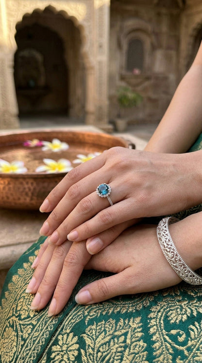 Blue Topaz Halo Ring