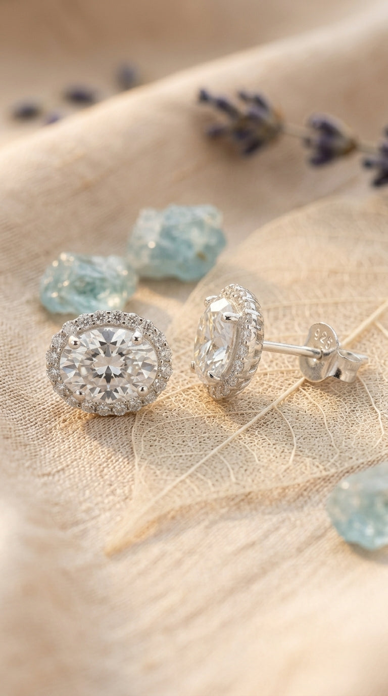 Oval Halo Moissanite Stud Earrings