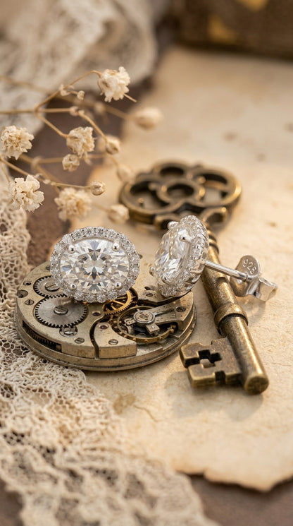 Oval Halo Moissanite Stud Earrings