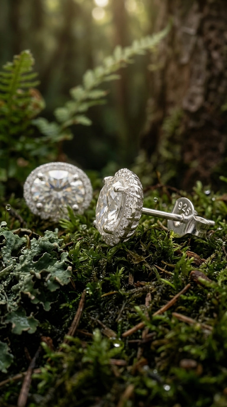 Oval Halo Moissanite Stud Earrings