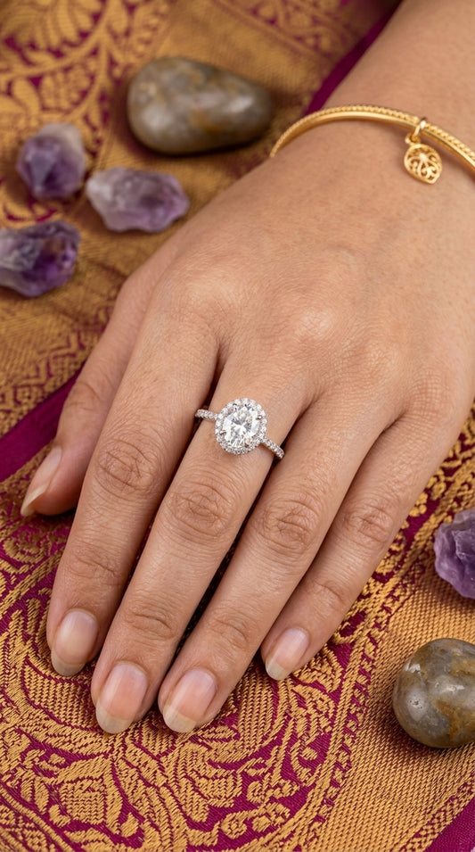 Oval Cathedral Moissanite Ring