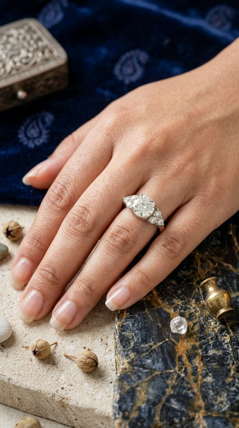 Round Brilliant Moissanite Three-Stone Ring