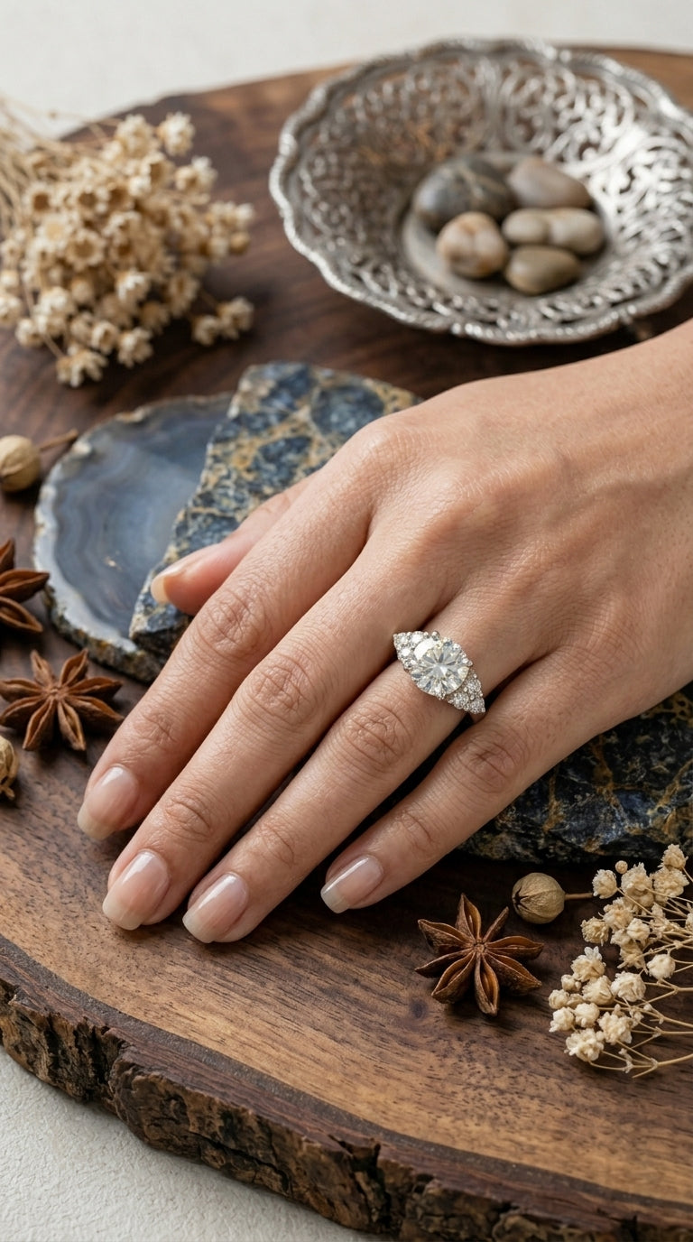 Round Brilliant Moissanite Three-Stone Ring