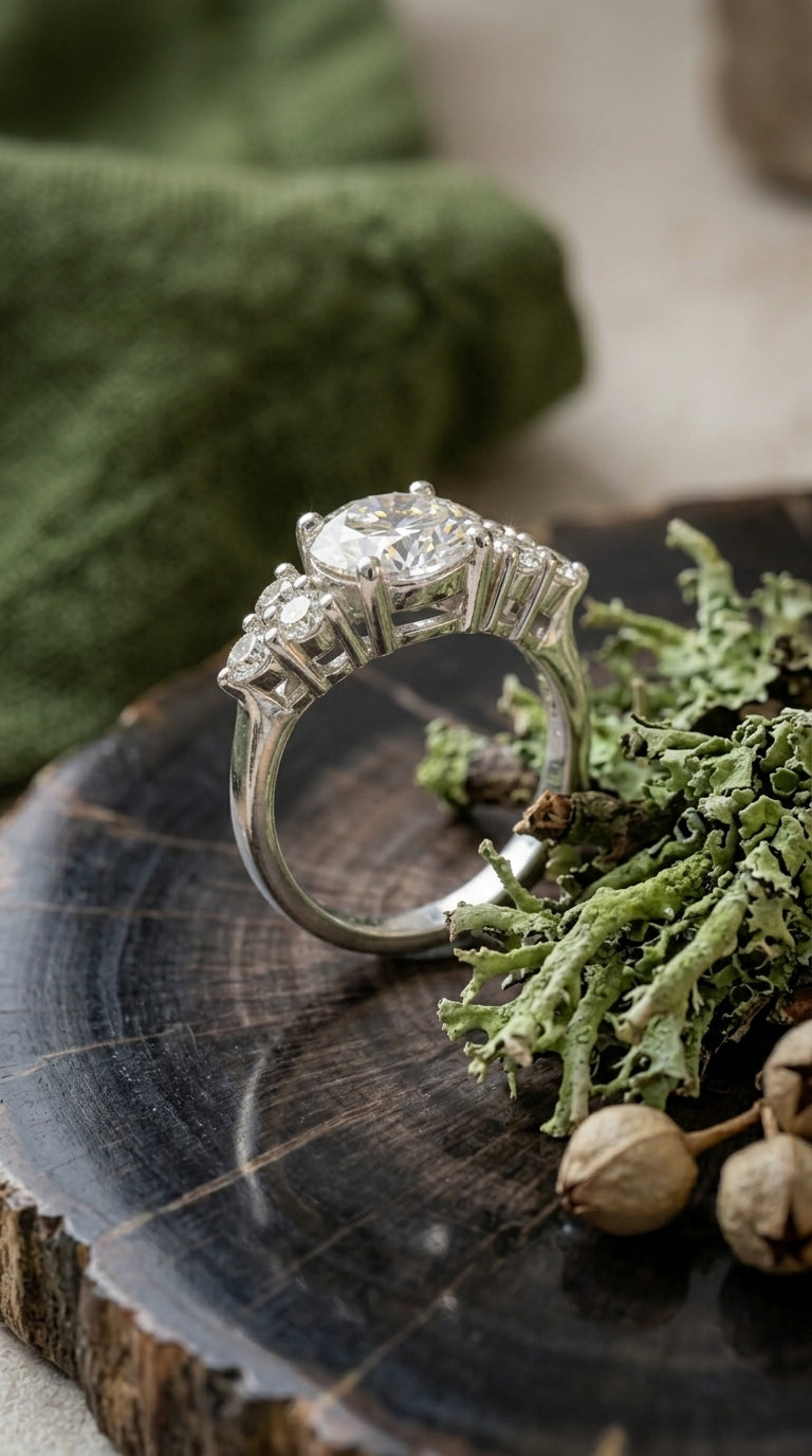 Round Brilliant Moissanite Three-Stone Ring