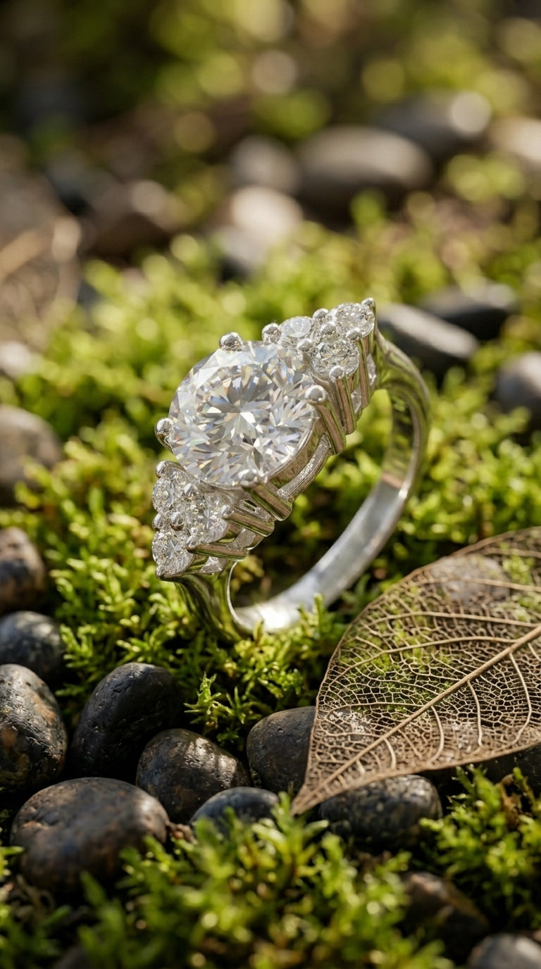 Round Brilliant Moissanite Three-Stone Ring