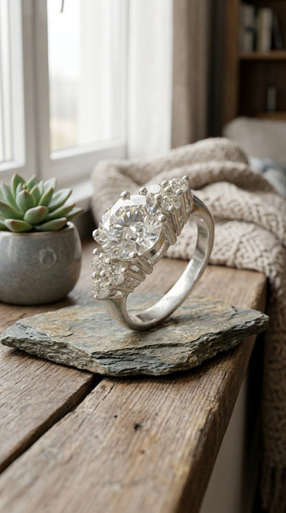 Round Brilliant Moissanite Three-Stone Ring