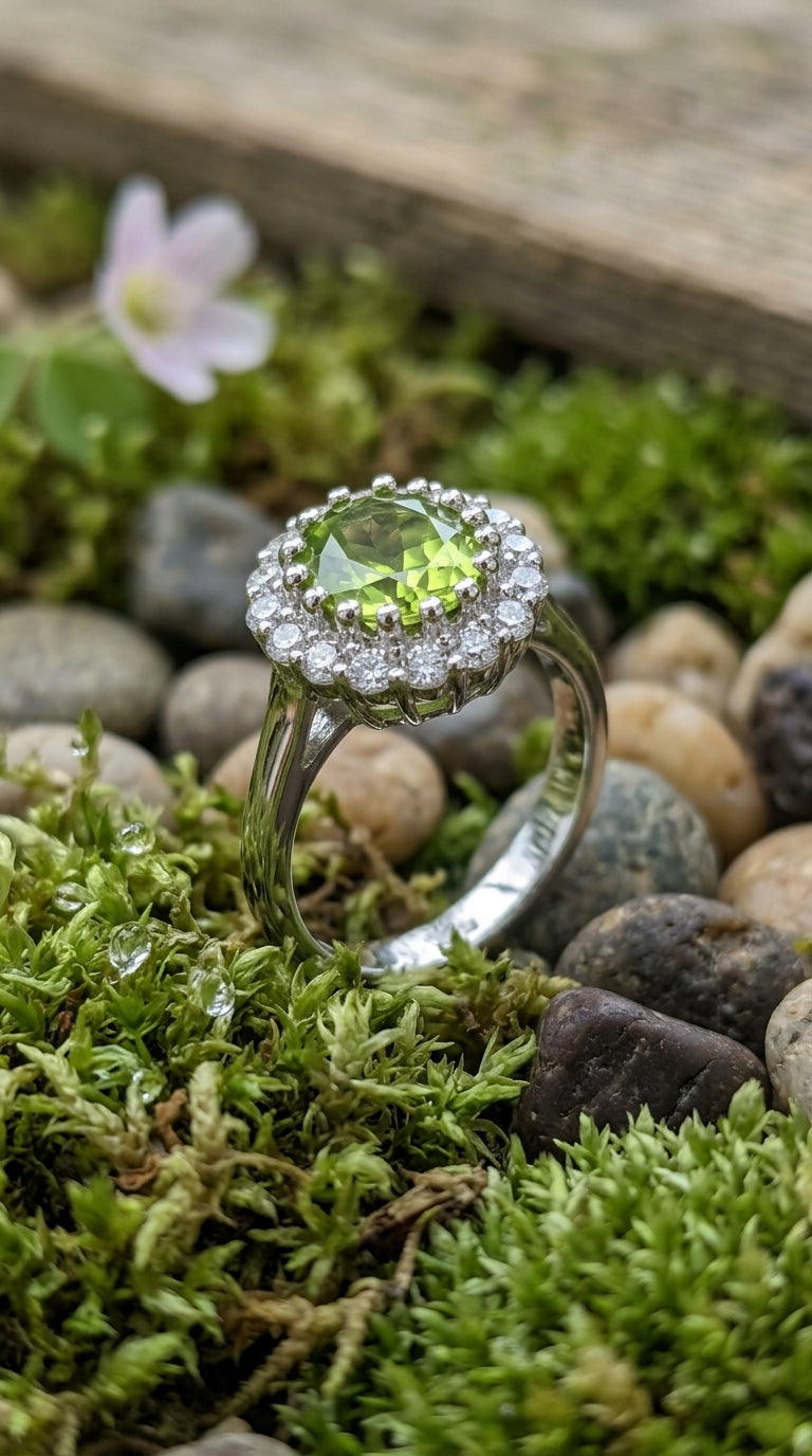 Peridot Halo Ring