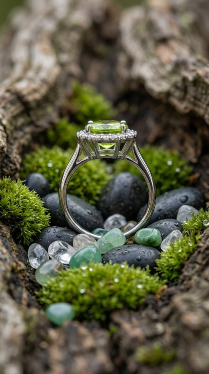 Peridot Halo Ring