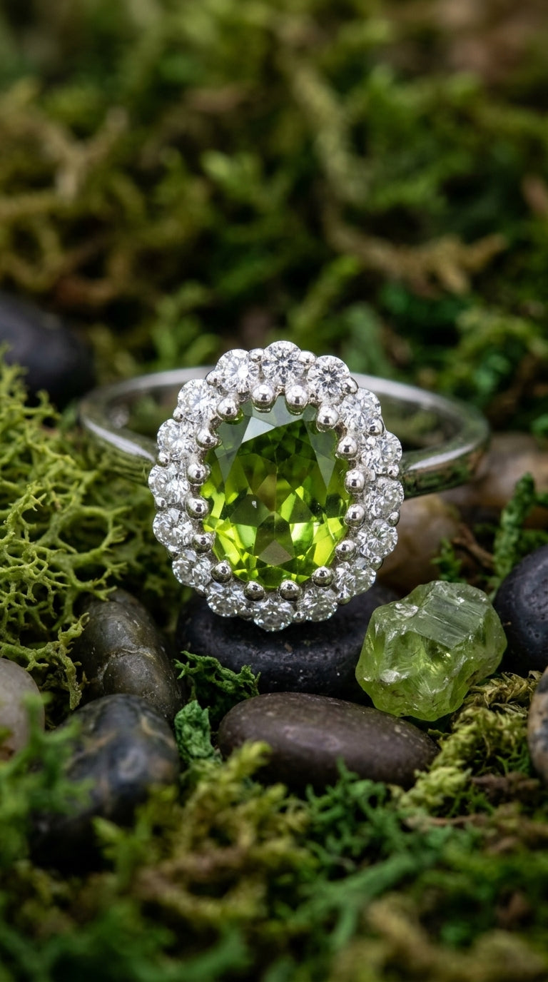 Peridot Halo Ring