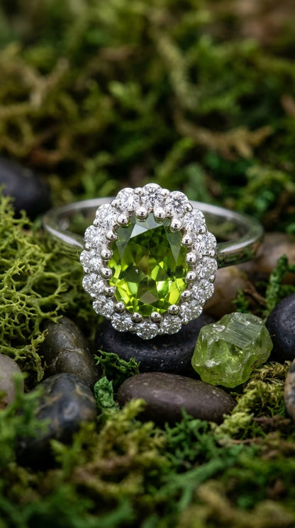 Peridot Halo Ring
