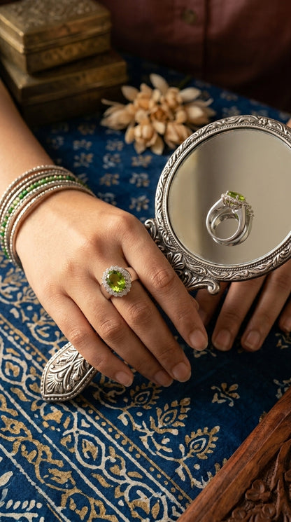 Peridot Halo Ring