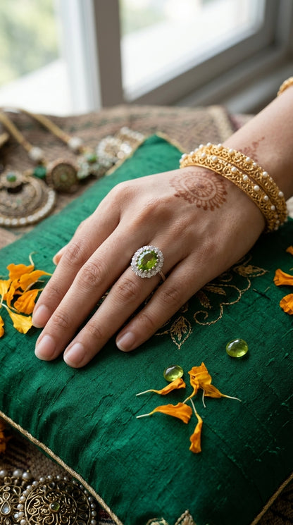 Peridot Halo Ring