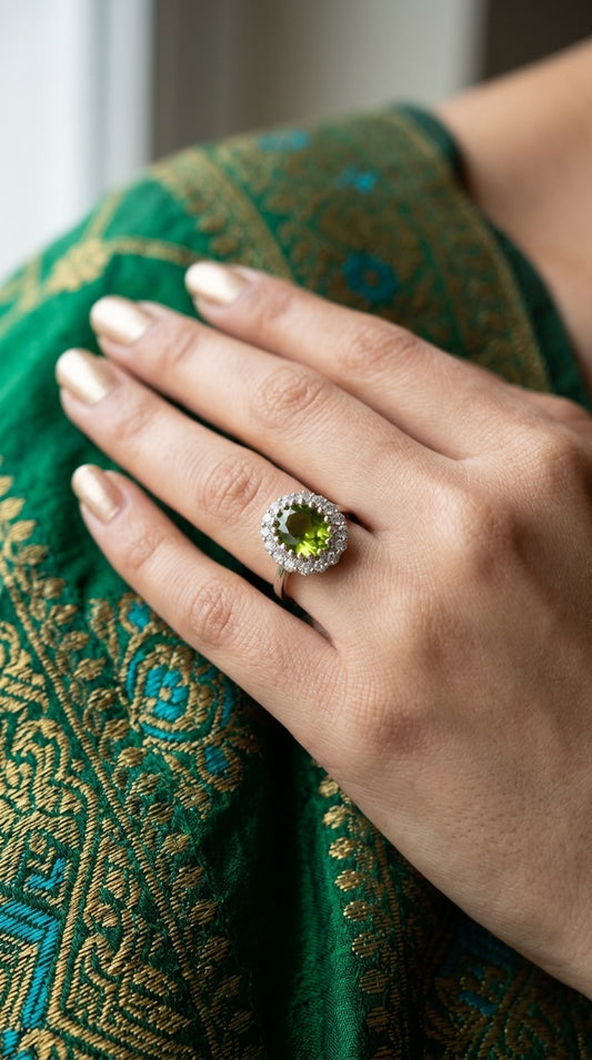 Peridot Halo Ring