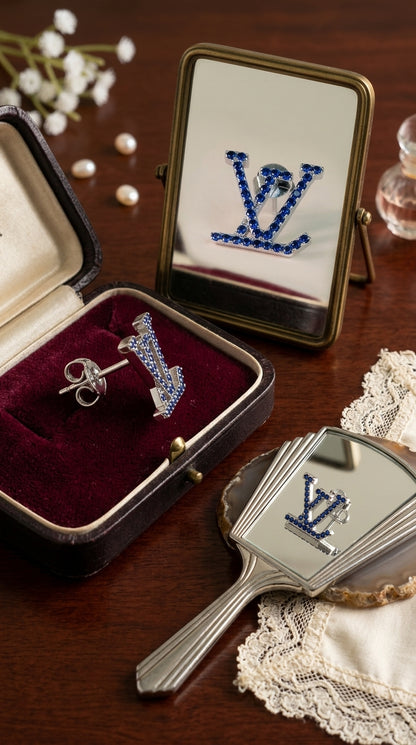 Blue Crystal Monogram Stud Earrings