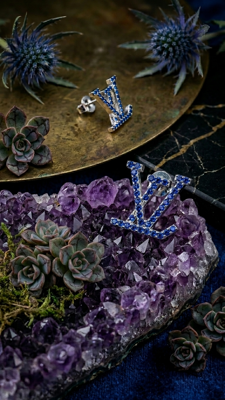 Blue Crystal Monogram Stud Earrings