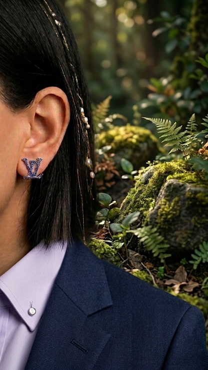 Blue Crystal Monogram Stud Earrings