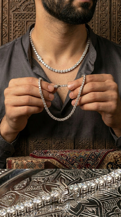 Men’s Sterling Silver CZ Tennis Necklace