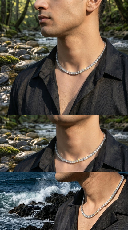 Men’s Sterling Silver CZ Tennis Necklace