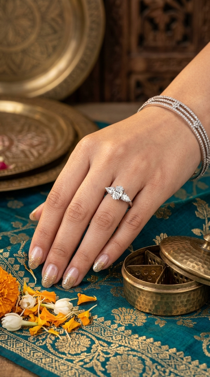 Celestial Three-Stone Moissanite Ring