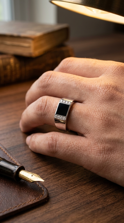 Men’s Black Enamel Signet Ring