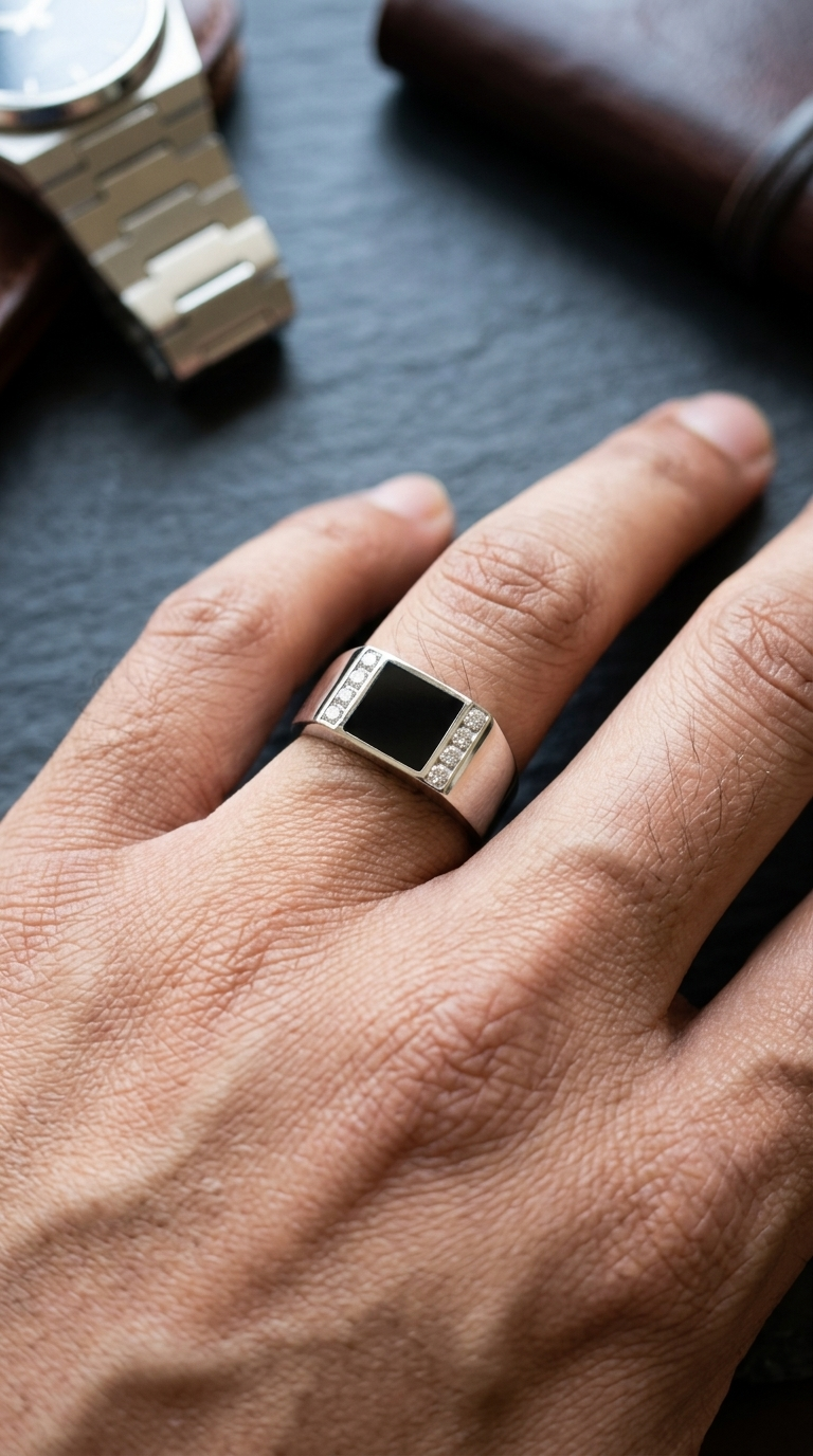 Men’s Black Enamel Signet Ring