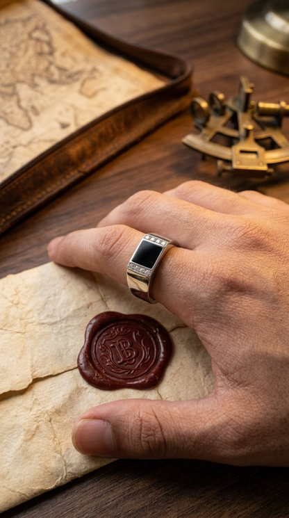 Men’s Black Enamel Signet Ring