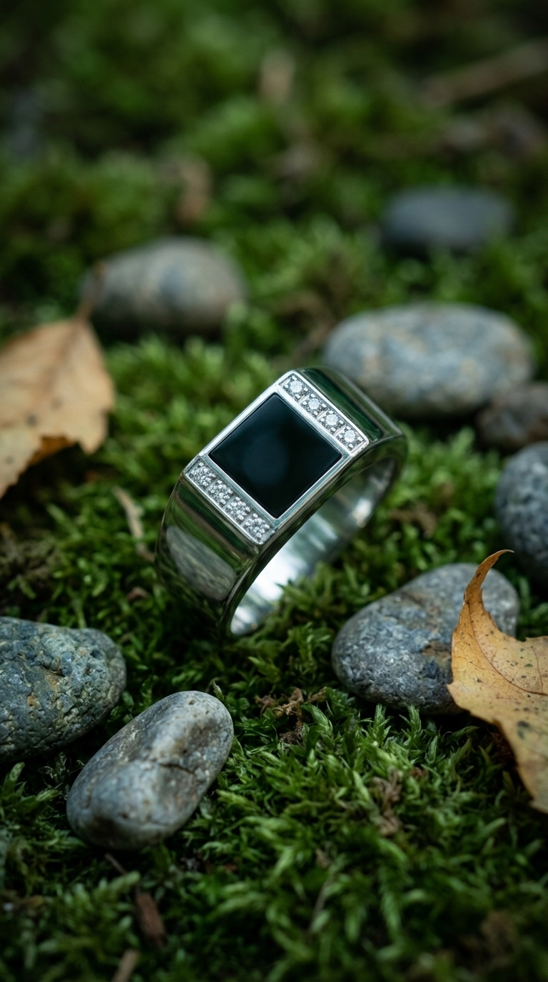 Men’s Black Enamel Signet Ring