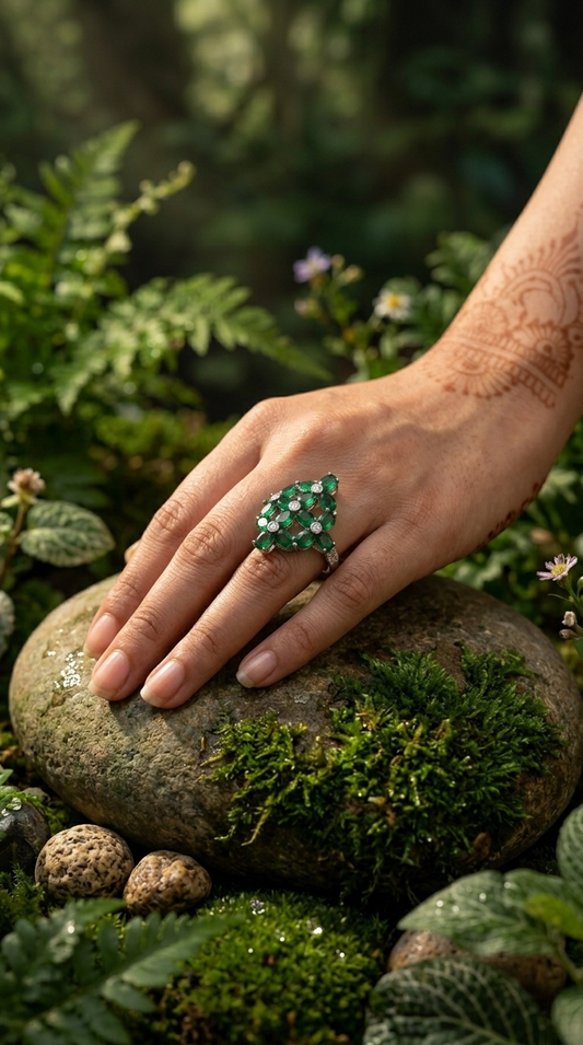 Emerald Bloom Moissanite Statement Ring