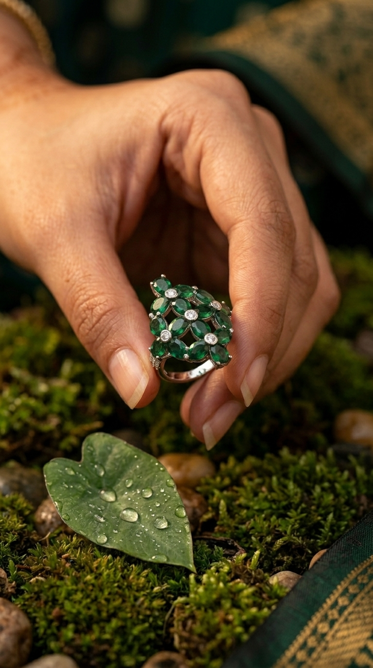 Emerald Bloom Moissanite Statement Ring