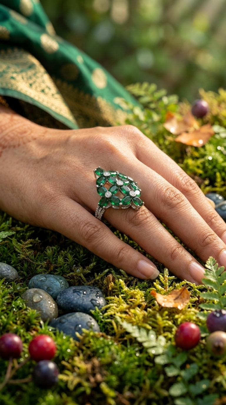 Emerald Bloom Moissanite Statement Ring