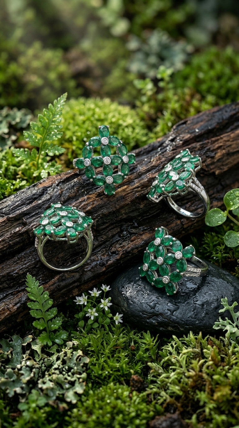Emerald Bloom Moissanite Statement Ring