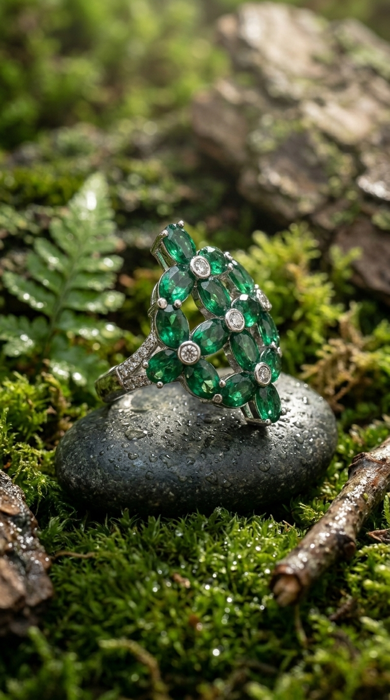 Emerald Bloom Moissanite Statement Ring