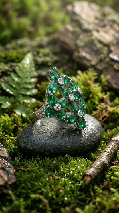 Emerald Bloom Moissanite Statement Ring