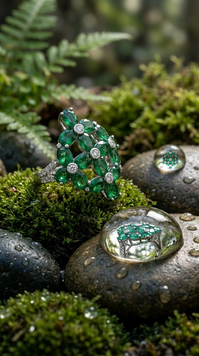 Emerald Bloom Moissanite Statement Ring