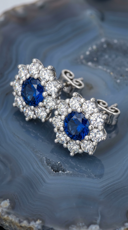 Blue Halo Stud Earrings