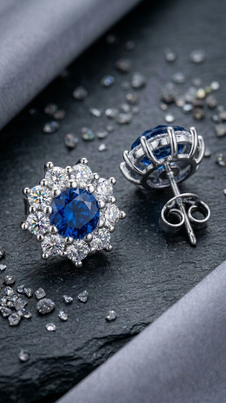 Blue Halo Stud Earrings