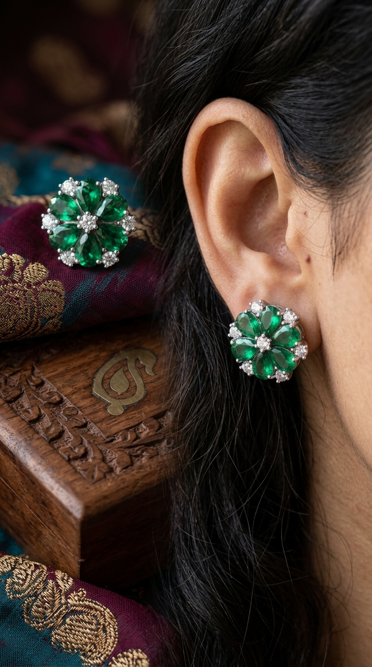 Green Floral Stud Earrings