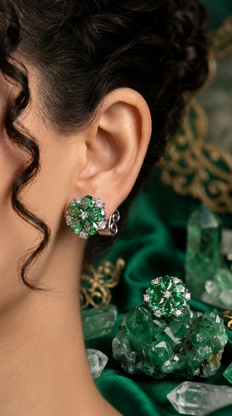 Green Floral Stud Earrings