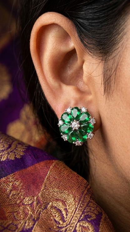 Green Floral Stud Earrings