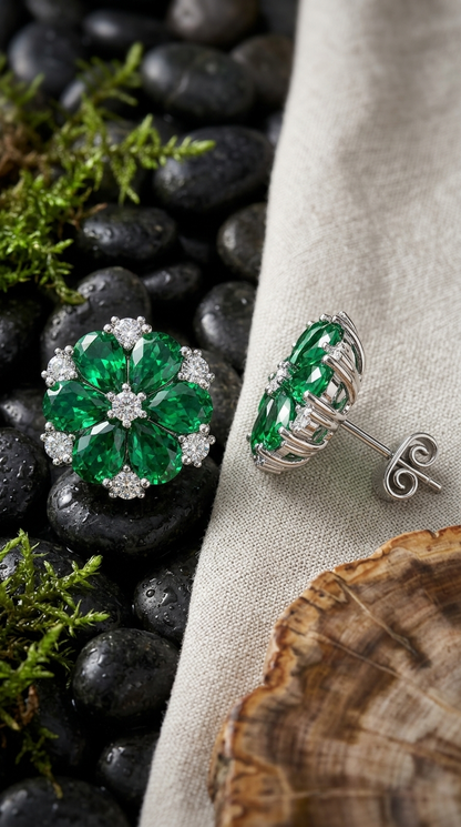 Green Floral Stud Earrings