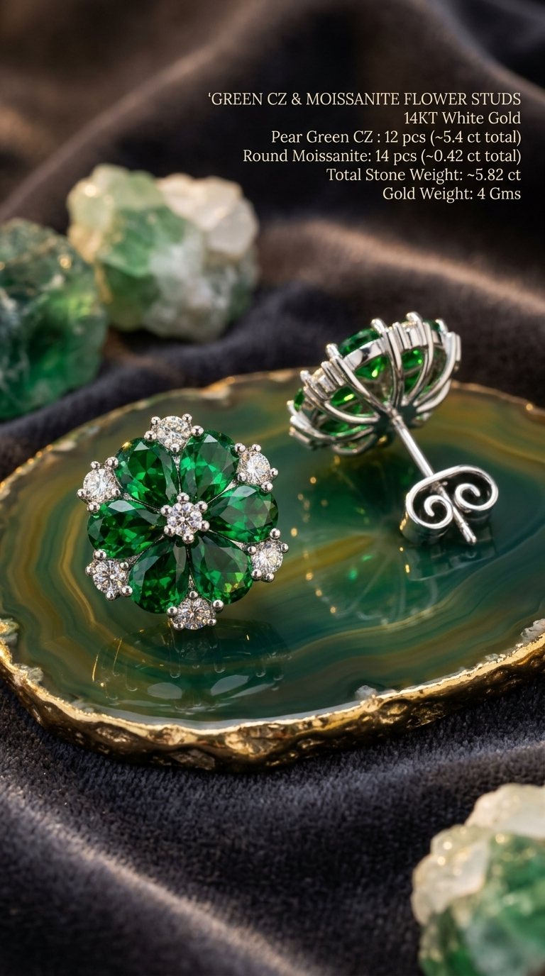 Green Floral Stud Earrings