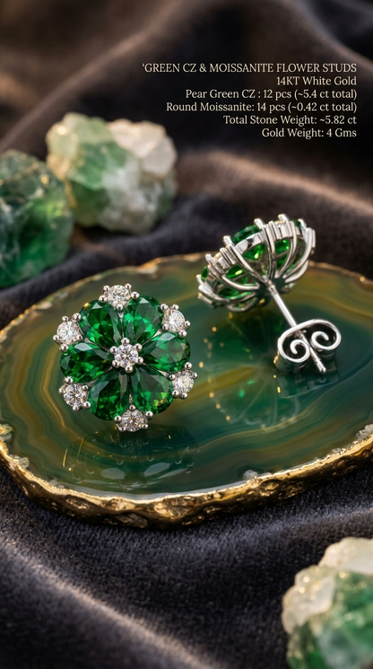 Green Floral Stud Earrings