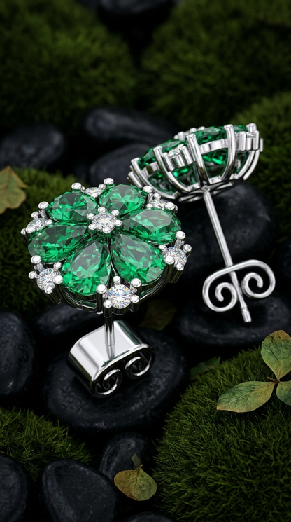 Green Floral Stud Earrings