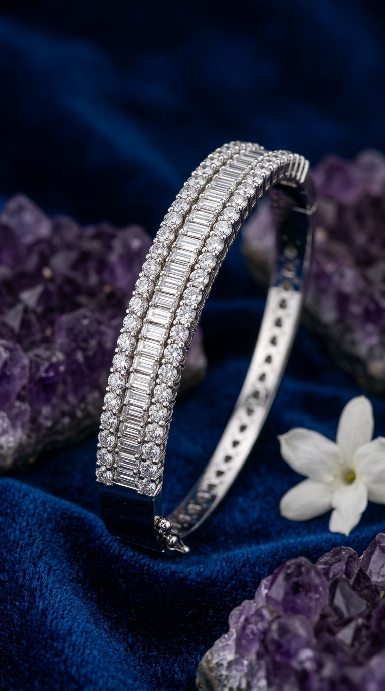 Half Eternity Fixed Silver Bracelet