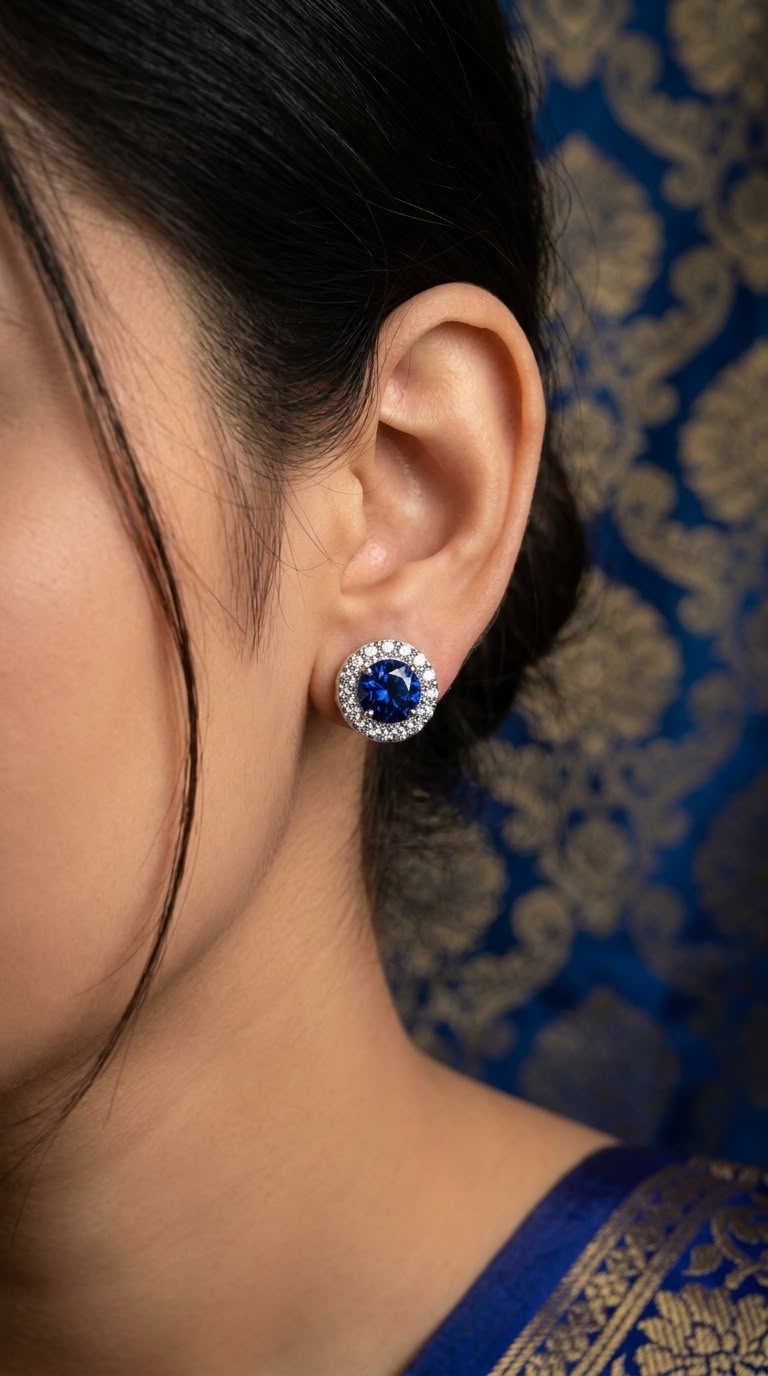 Royal blue Sapphire CZ  Halo Studs