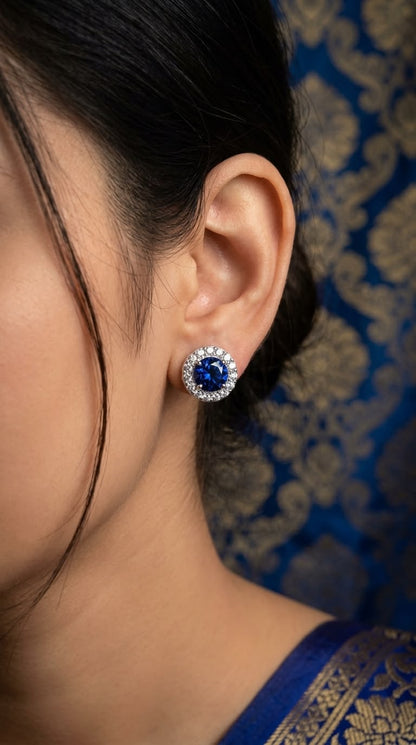Royal blue Sapphire CZ  Halo Studs