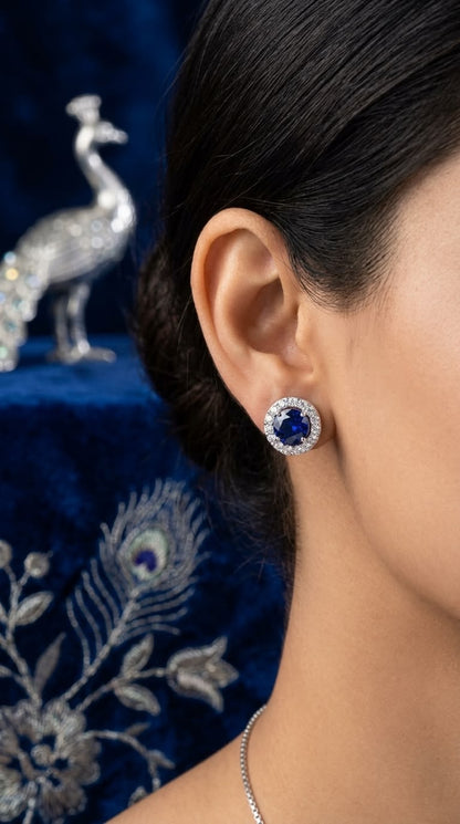 Royal blue Sapphire CZ  Halo Studs