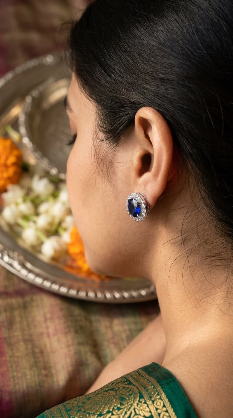 Royal blue Sapphire CZ  Halo Studs