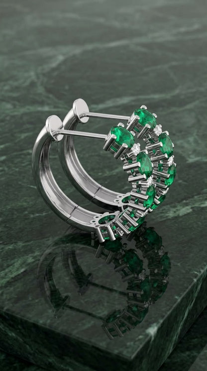 Emerald Pave Hoop Earrings