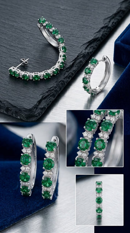 Emerald Pave Hoop Earrings